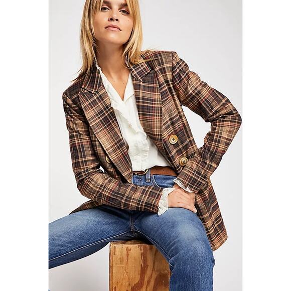 Free People Jackets & Blazers - Free People Emily Plaid Blazer Jacket Small Preppy Academia Eclectic Grandpa